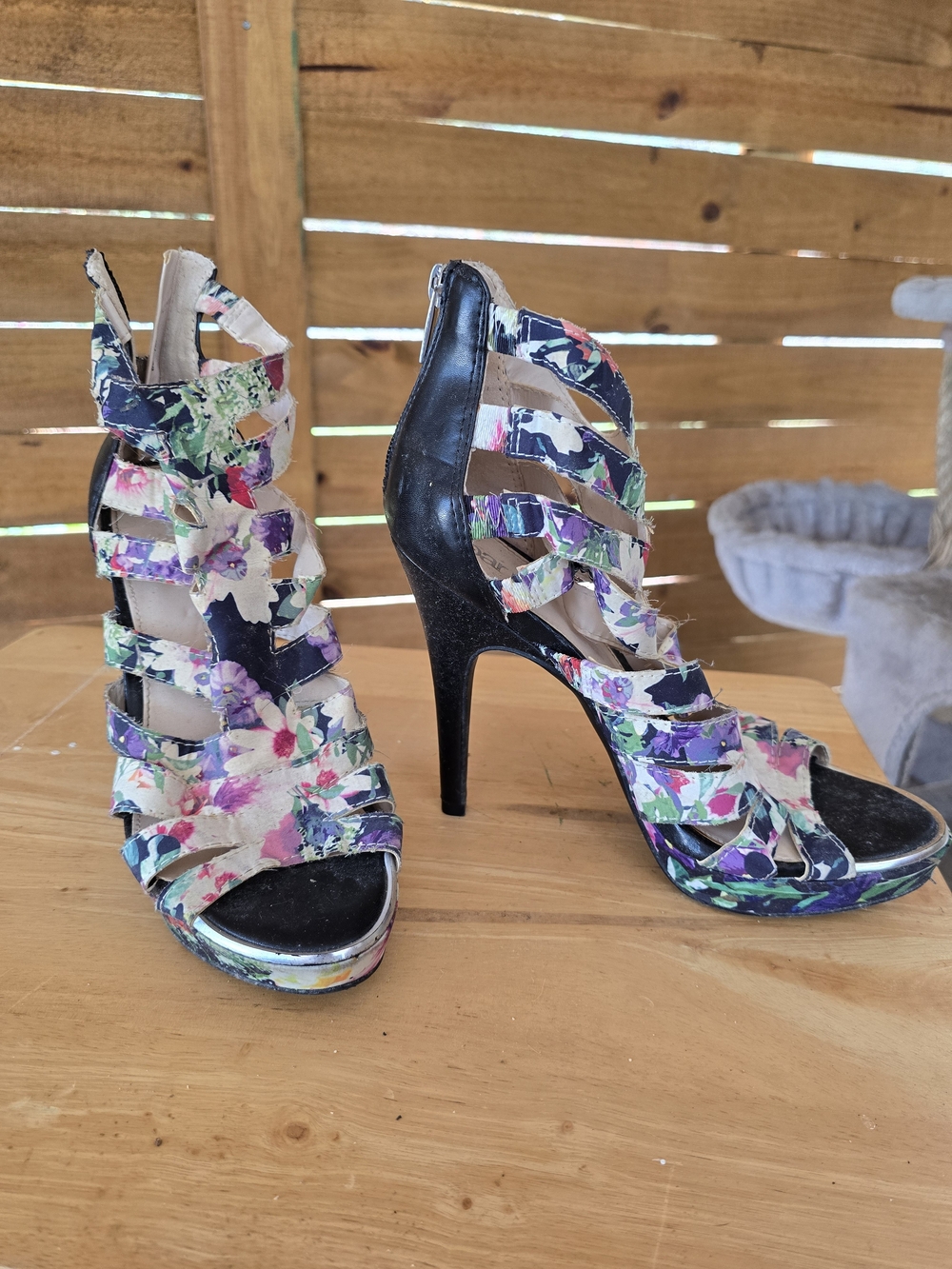 Bar III Floral Strappy High Heel Sandals - Black, Purple, Pink, Green